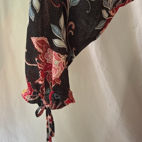 LOFT Black Red Long Sleeve Dress Size Large, Floral Print, Elastic Waist, Lined - Picture 4 of 8